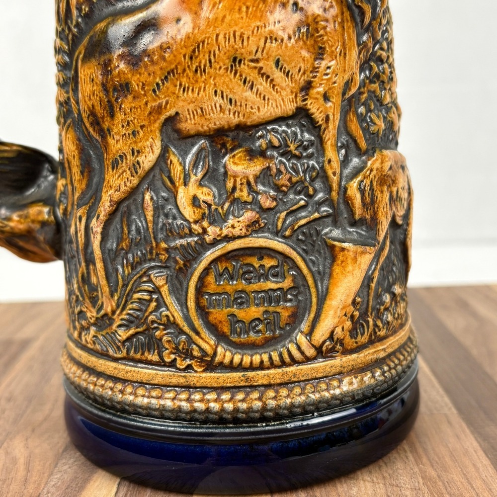 Gerz West Germany Fox Handle Beer Stein Hunting Scene Pewter Lid 32oz Vintage - Picture 7 of 16